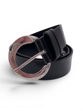 MICHAEL Michael Kors Black Faux Leather Belt Silver Round Buckle Grommets Y2K